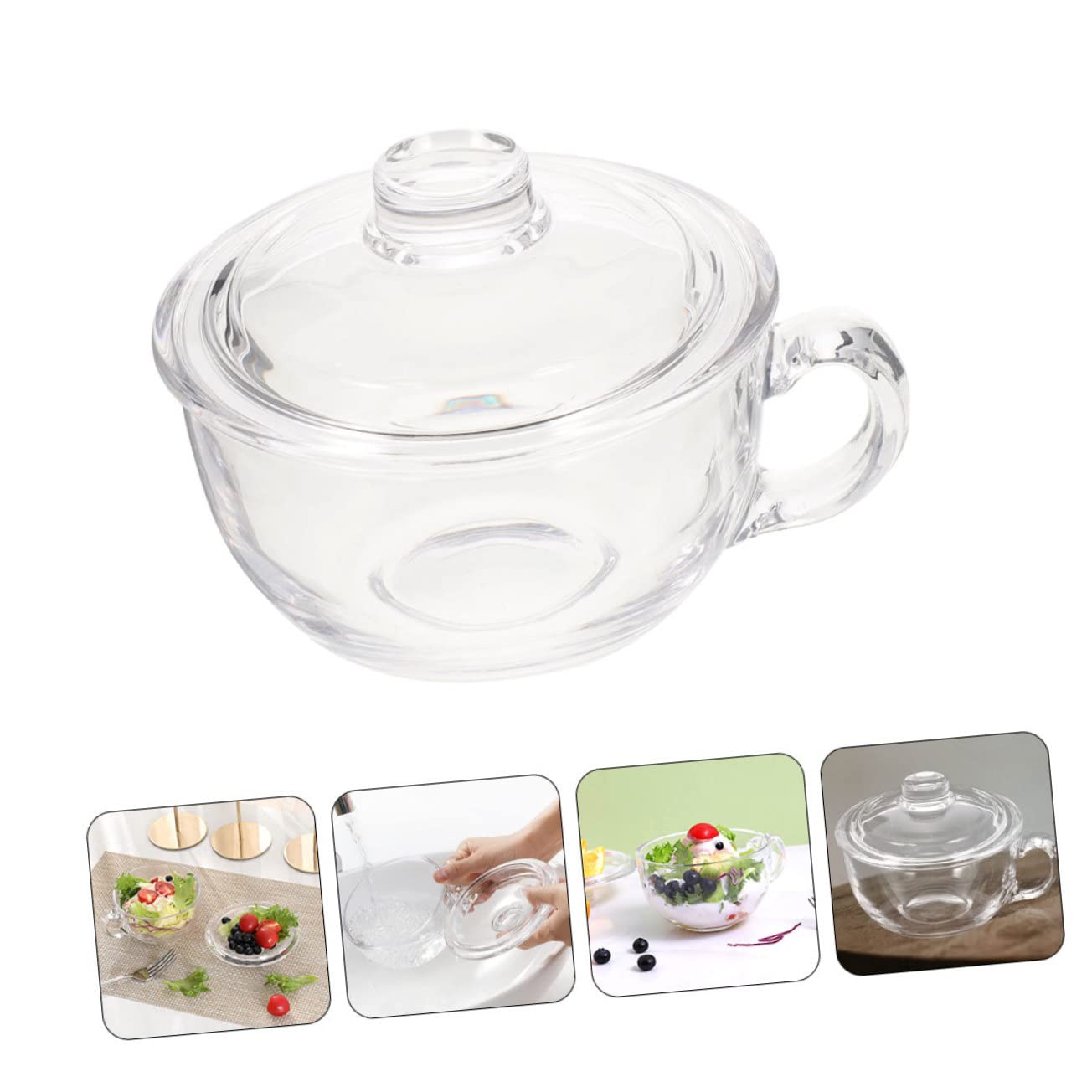 Müslischale Praktische und Langlebige mit Deckel und Henkel 450ml aus Glas Frühstücksschale für Zuhause und Restaurantküche