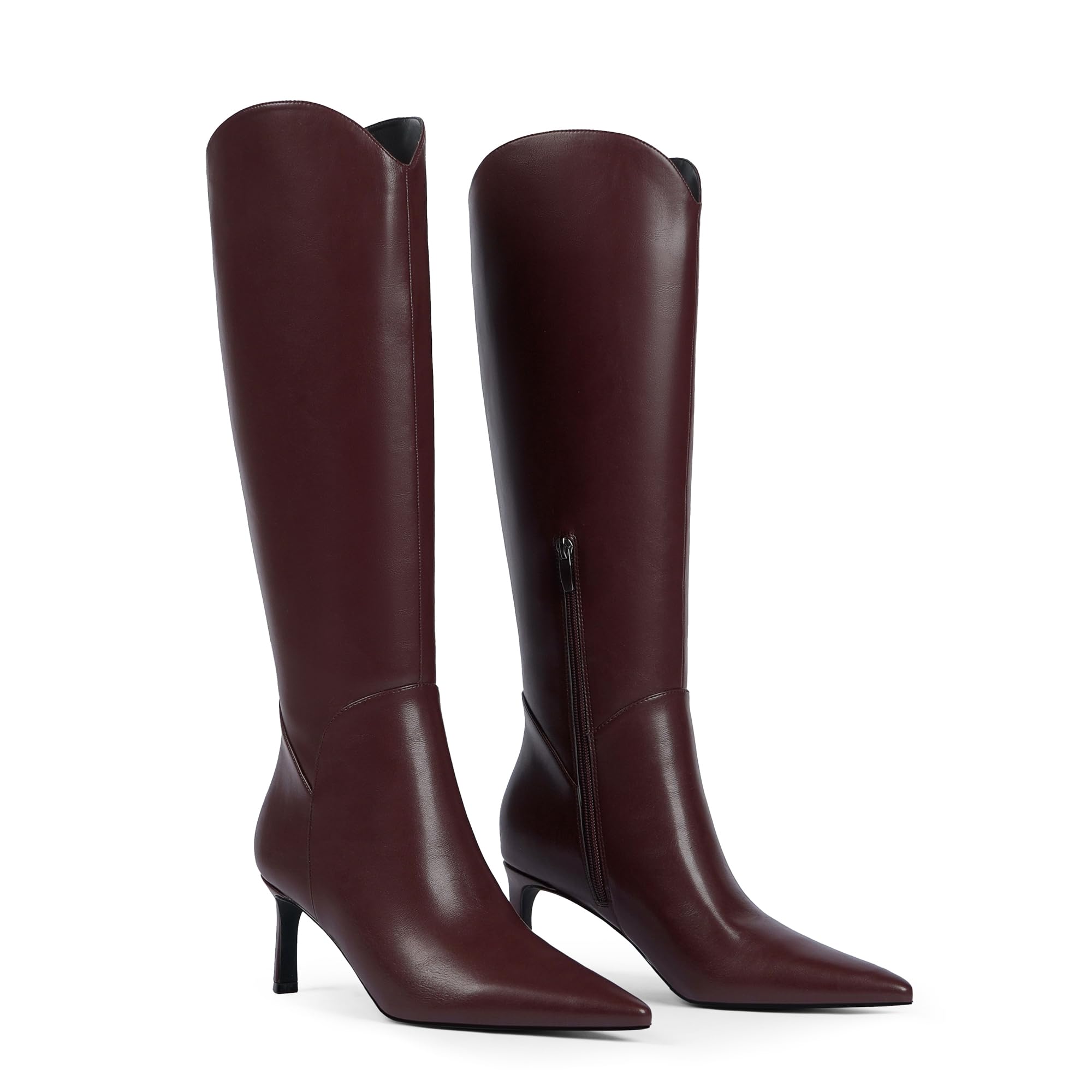 Women Knee High Boots Pointed Toe Kitten Heel Tall Boots for Women Side Zipper Fall Knee High Boots