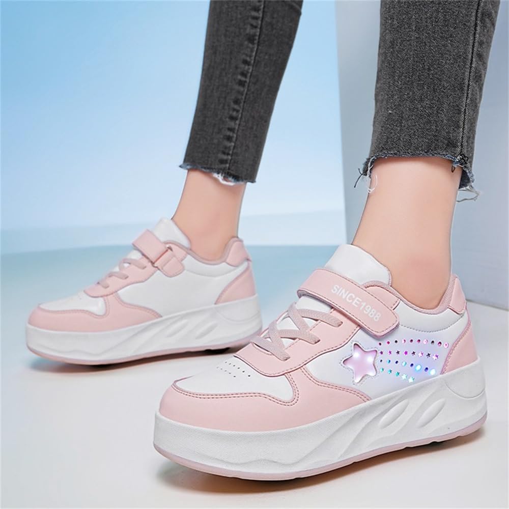 Mateju Zapatos con Ruedas para Niñas Niños, Patines con 4 Ruedas Retirable, Zapatillas de Skateboarding con Estrella Brillante, Zapatillas Deportivas al Aire Libre Multiusos