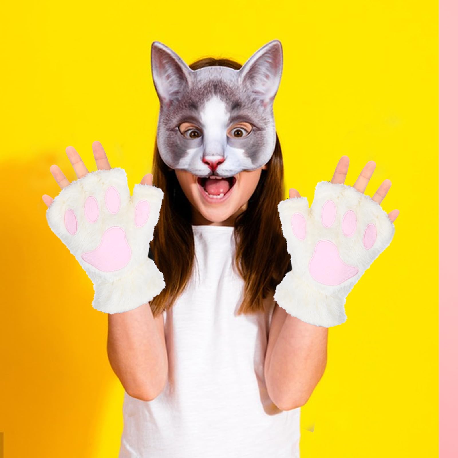 WLLHYF Rękawiczki z łapami kota, miękkie, pluszowe, bez palców, słodkie zwierzęta, kot, pazury, rękawiczki zimowe na Halloween, Boże Narodzenie, Cosplay, akcesoria kostiumowe