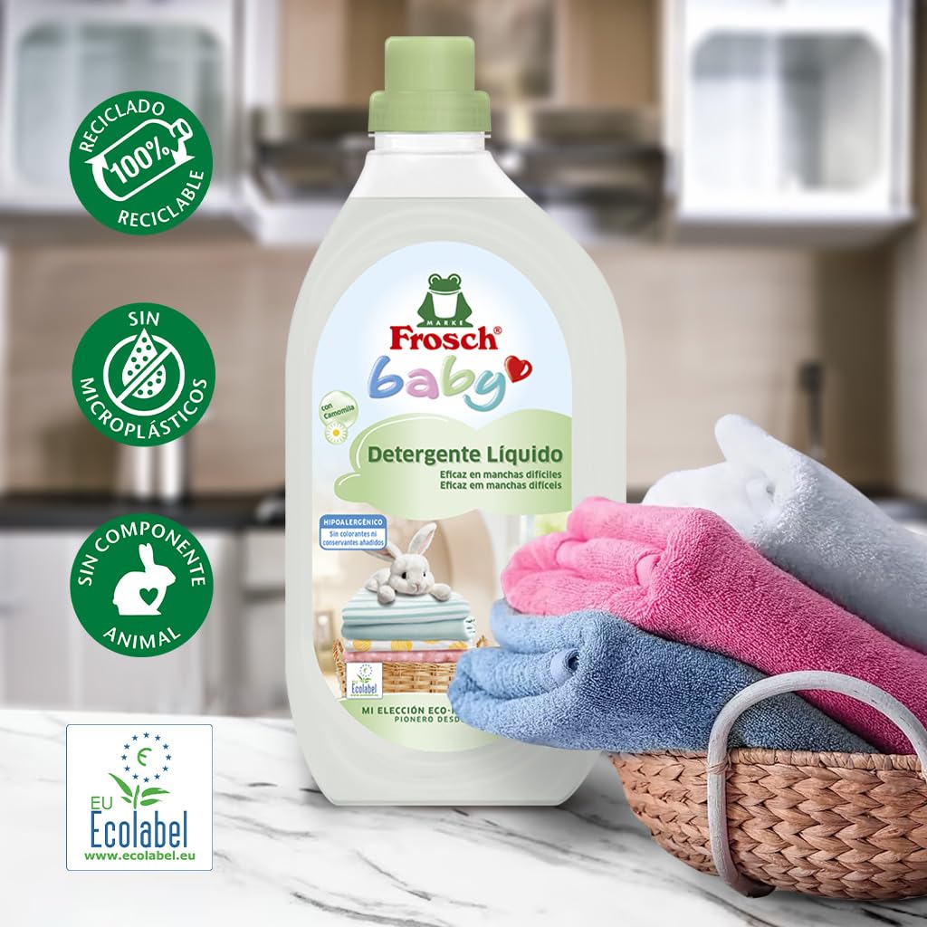 Frosch Baby - Detergente Líquido de Lavadora para Ropa de Bebé, Apto para Pieles Sensibles, Producto Ecológico y Hipoalergénico - Reduce el Riesgo de Irritación - 1.5 L