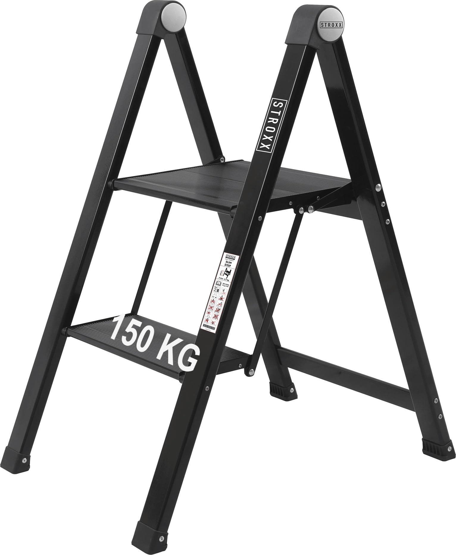 STROXX® Trittleiter 2 Stufen klappbar| Doppelstufenleiter |Malerleiter |Elektrikerleiter |Klapptritt |Stufenleiter |bis 150 kg belastbar| Tritthocker | rutschfest | zusammenklappbar|
