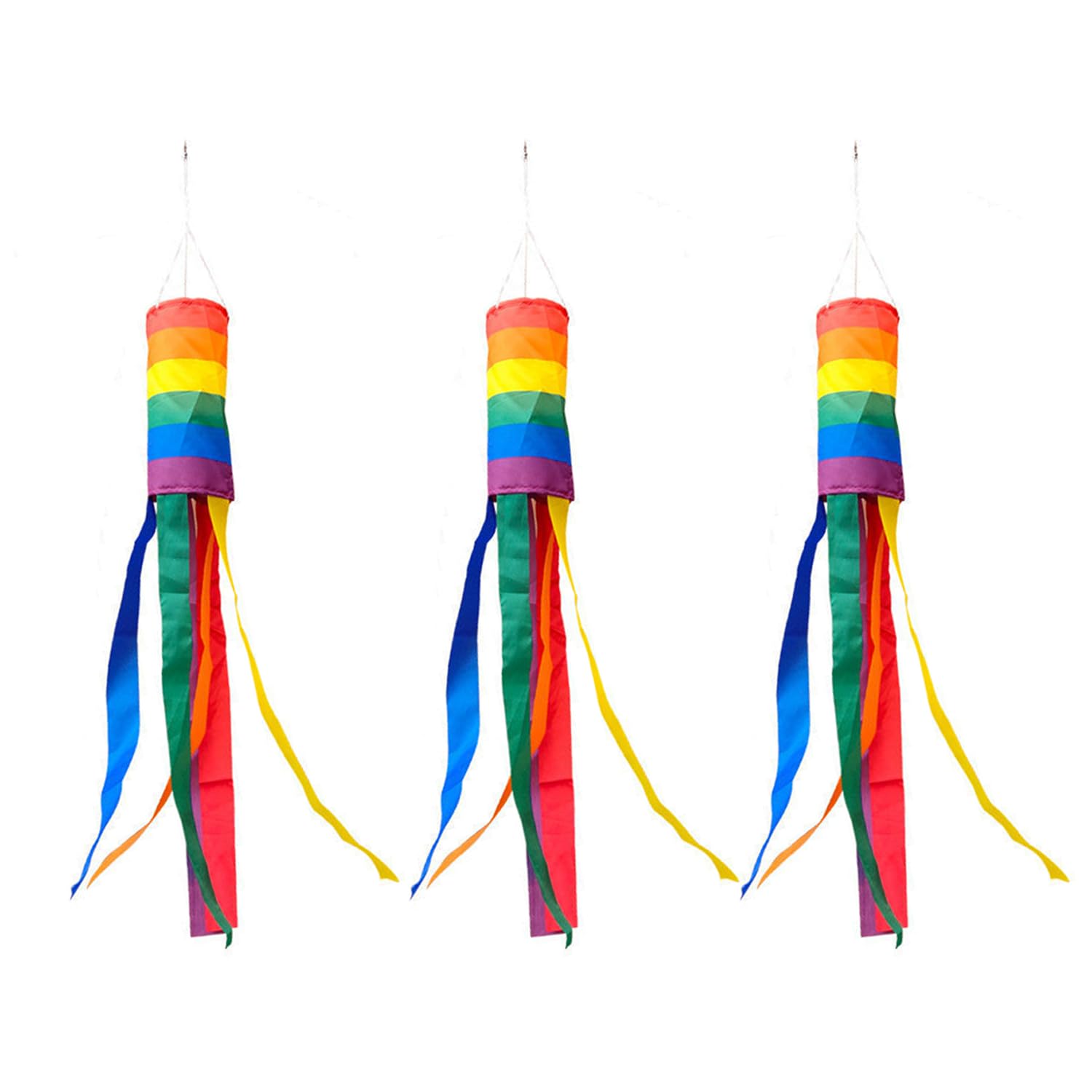 3 Maniche a Vento a Strisce Arcobaleno, Maniche a Vento Decorative per Esterni, campanelli eolici sospesi, Bandiere Arcobaleno cilindriche, Decorazioni Colorate da Giardino