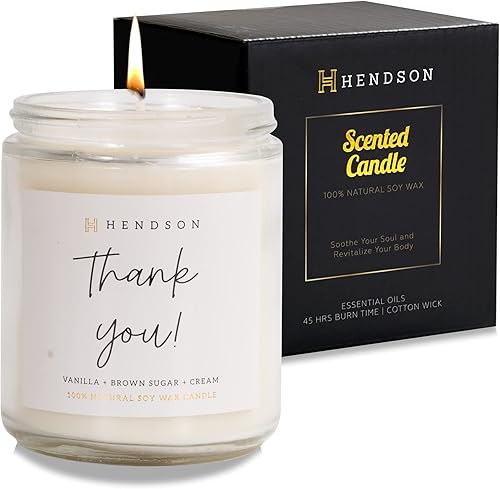 Miniatura 2 de Hendson Velas perfumadas de 9 onzas  Vela perfumada de agradecimiento en regalo B  Vainilla grande, azúcar moreno, tarro de vela de crema, 40 horas