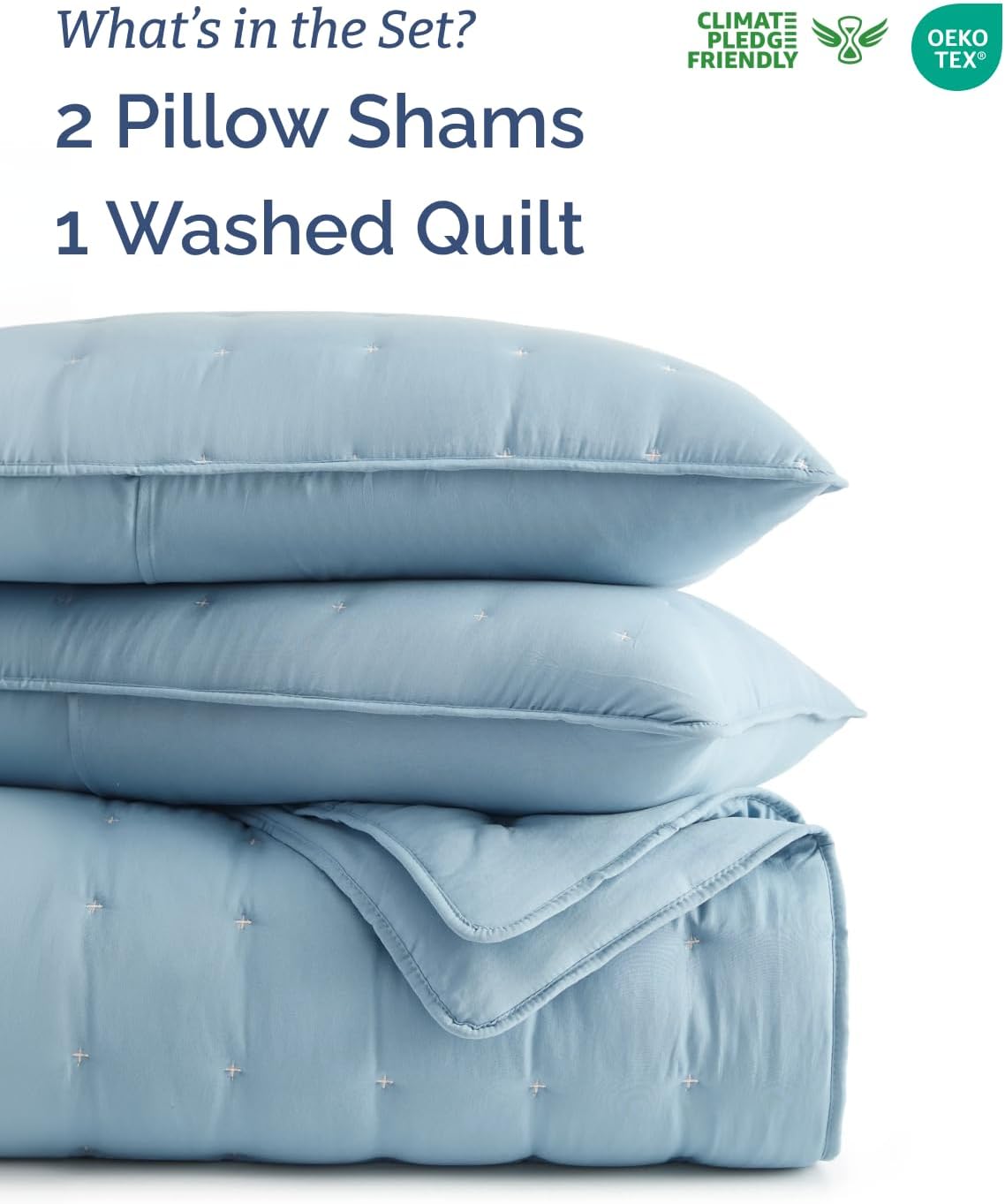 Quilt Set Queen Size - Lightweight Boho Bed Set - Dust Blue, 90" x 96" | 3 Piece Quilt Set, Lightweight Bedspread for All Seasons, Soft, Breathable & Comfy, Summer Quilted Coverlet w/ 2 Pillow Shams