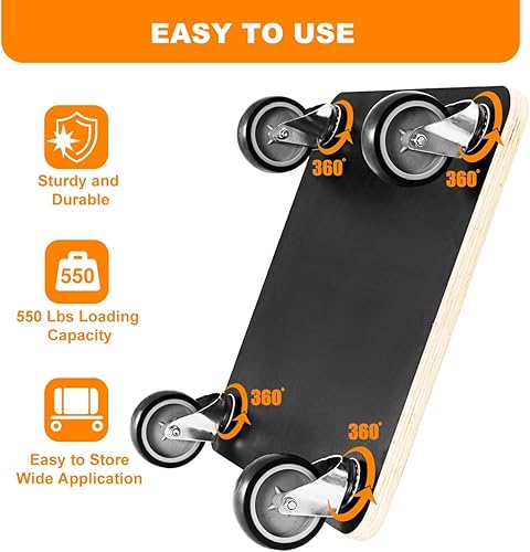 Miniatura 5 de Paquete de 2 plataformas de madera Dolly de 550 libras de capacidad, carrito de muebles con 4 ruedas, piano resistente, carrito móvil pequeño y