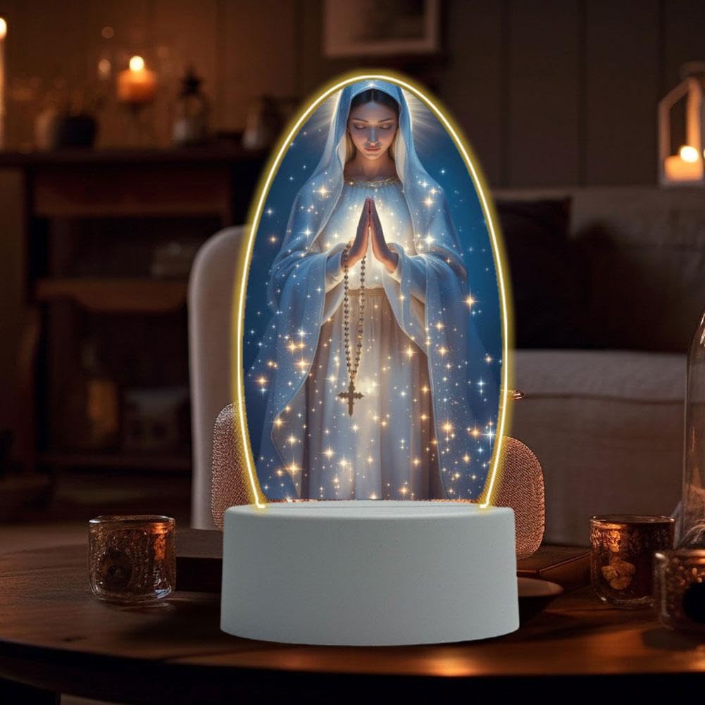 Guadalupe Virgin Prayer Lamp, USB-Powered Religious Lamp with Warm Glow, Mary Prayer Night Light LED Catholic Table Lamps for Religious Women Mom,Blessed Mother Mary Decoración,for Christmas Birthday