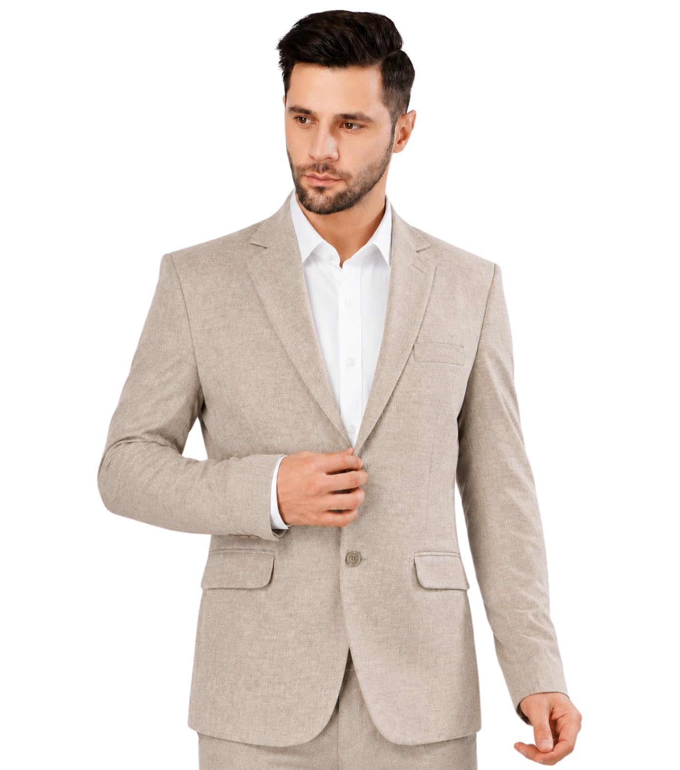 wintage Men's 100% Linen Notched Lapel All Season Natural Color Blazer-picture-51