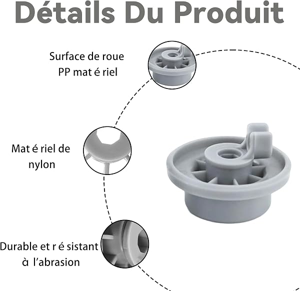 fKiZanthene Roulette Lave Vaisselle Lot de huit Roulettes Gris pour Panier de Lave Vaisselle Accessoires de Remplacement Adaptés à lInstallation et Réparation dans la Cuisine - 4