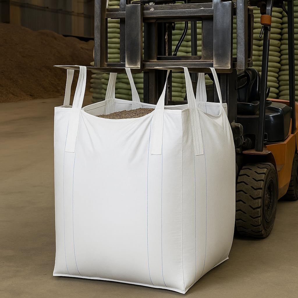 5 Pack FIBC Bulk Bags, 1 Ton Capacity Each (35" x 35" x 43"), 2200lbs SWL Polypropylene, Large Reusable Super Sacks for Yard Waste, Firewood, Grain(costales para maíz), Construction Debris, and More