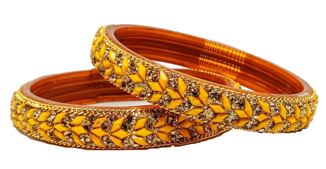 T4 Jewels Designer Glass Bangles/Kada Set Zircon Stones Studded For Women & Girls Specially For Party, Wedding & Marriage - (Set Of 2)_Yellow_2.6 (B09MG9NHLY) Amazon Price History, Amazon Price Tracker