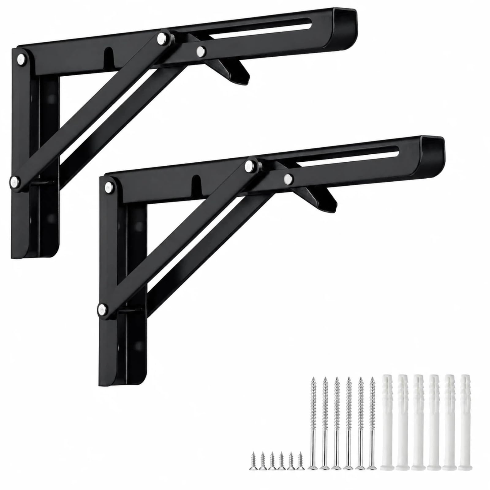 Folding Shelf Brackets 400mm (16 Inch), Heavy Duty Matte Black Wall Mounted Brackets for Fold Down Desk & Shelving, 80kg Max Load, 1 Pair