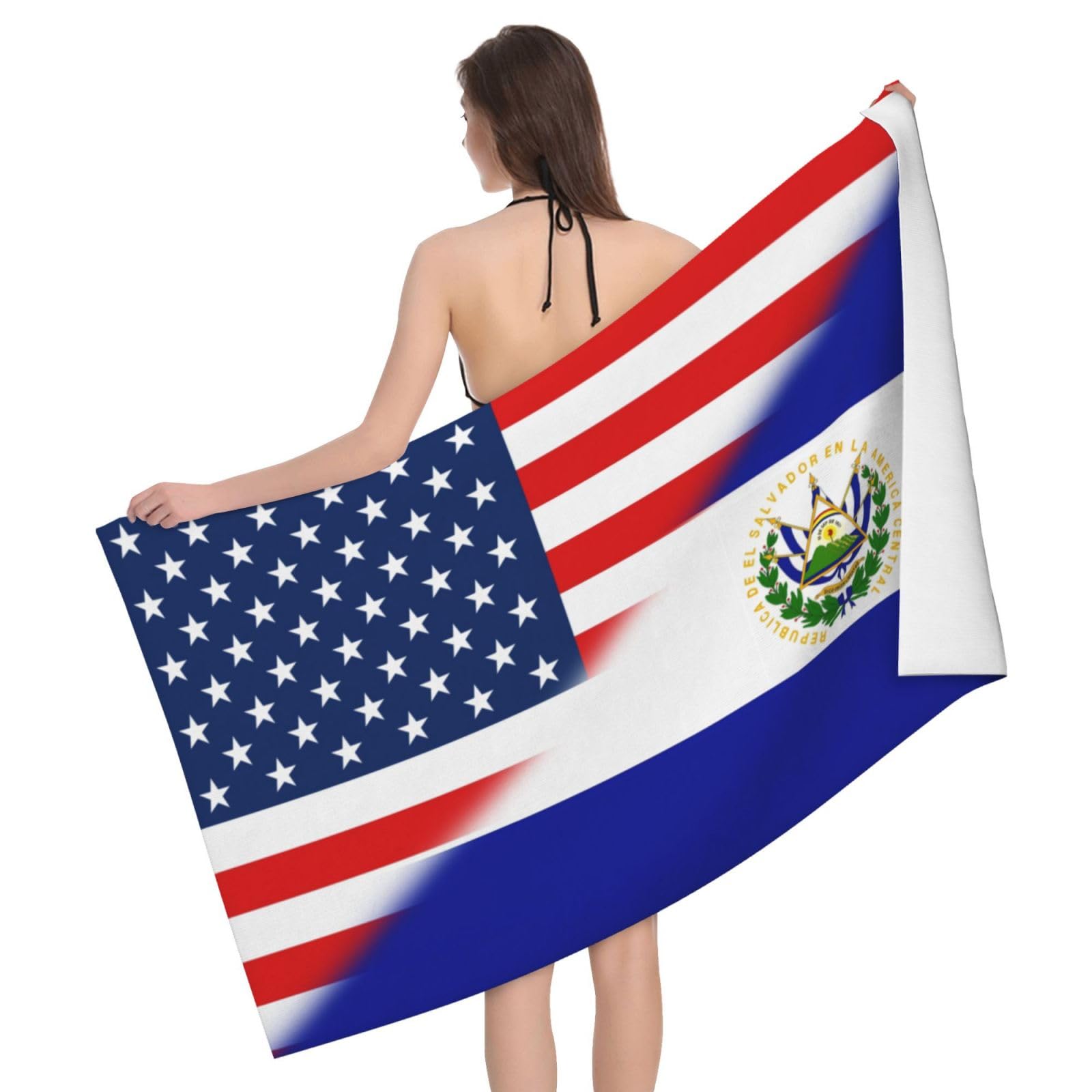 HLBSDM Microfiber America El Salvador Flag Beach Towel Quick Dry Soft Sand Free Beach Towels for Pool Swim Beach Lightweight Thin Towels