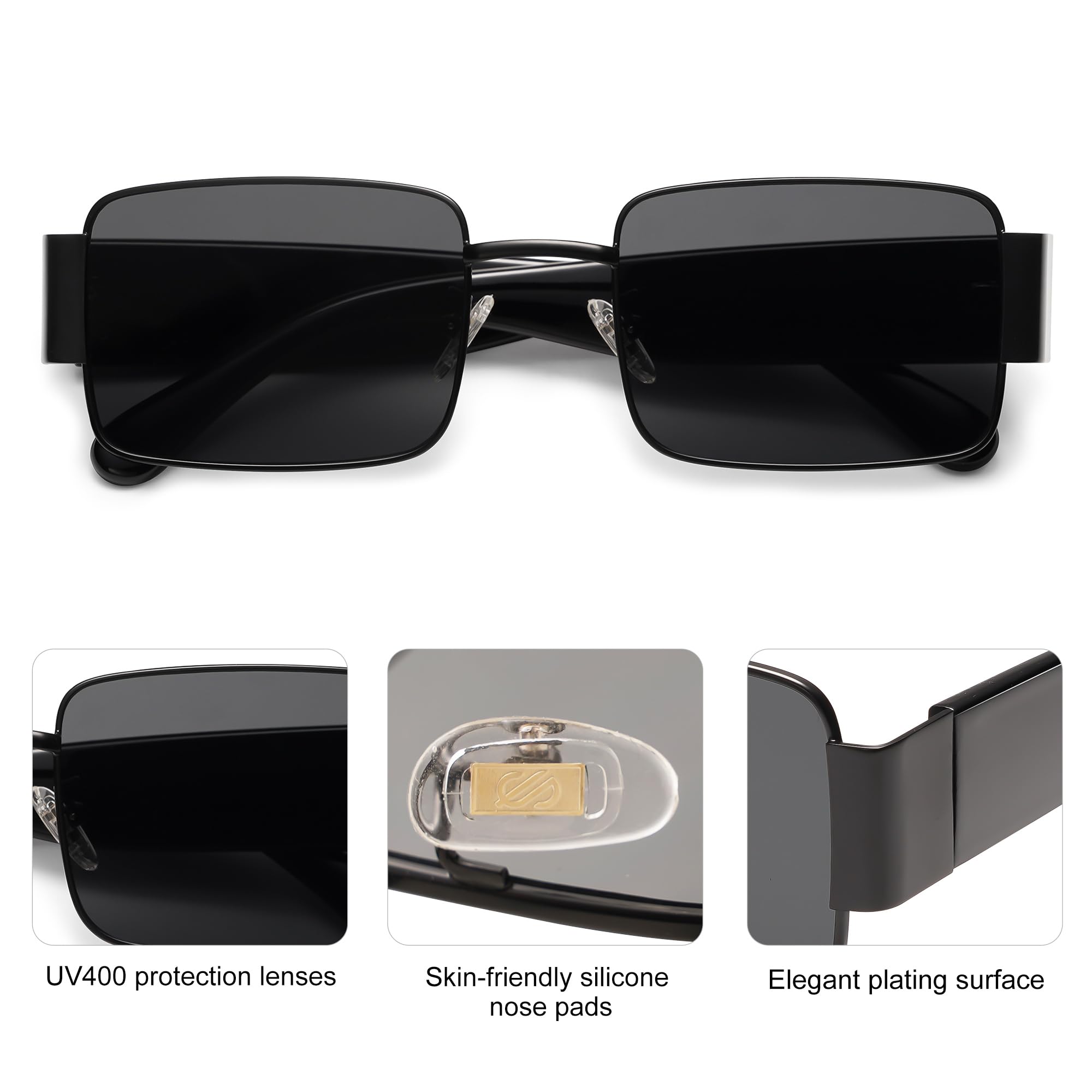 SOJOS Retro Fashion Rectangle Sunglasses Womens Mens Vintage Trendy Square Shades SJ1162