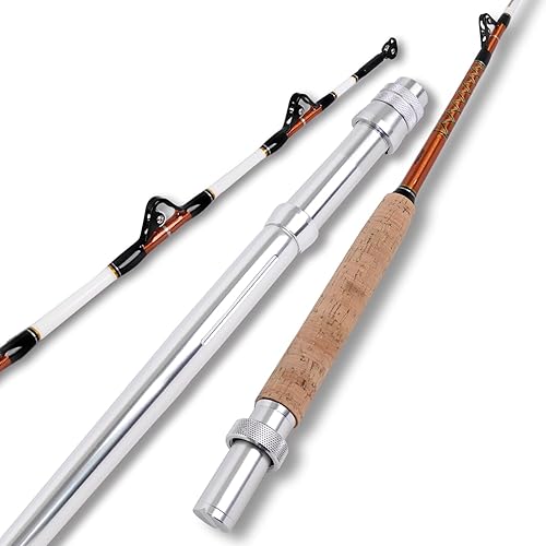 Miniatura 8 de Fiblink Caña de pesca de agua salada de 2 piezas, caña de pescar con cuentagotas profundas, varilla de rodillo de juego grande, con mango de