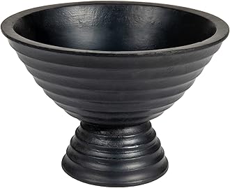 Boho Wood Pedestal Serving Bowl, Black Finish