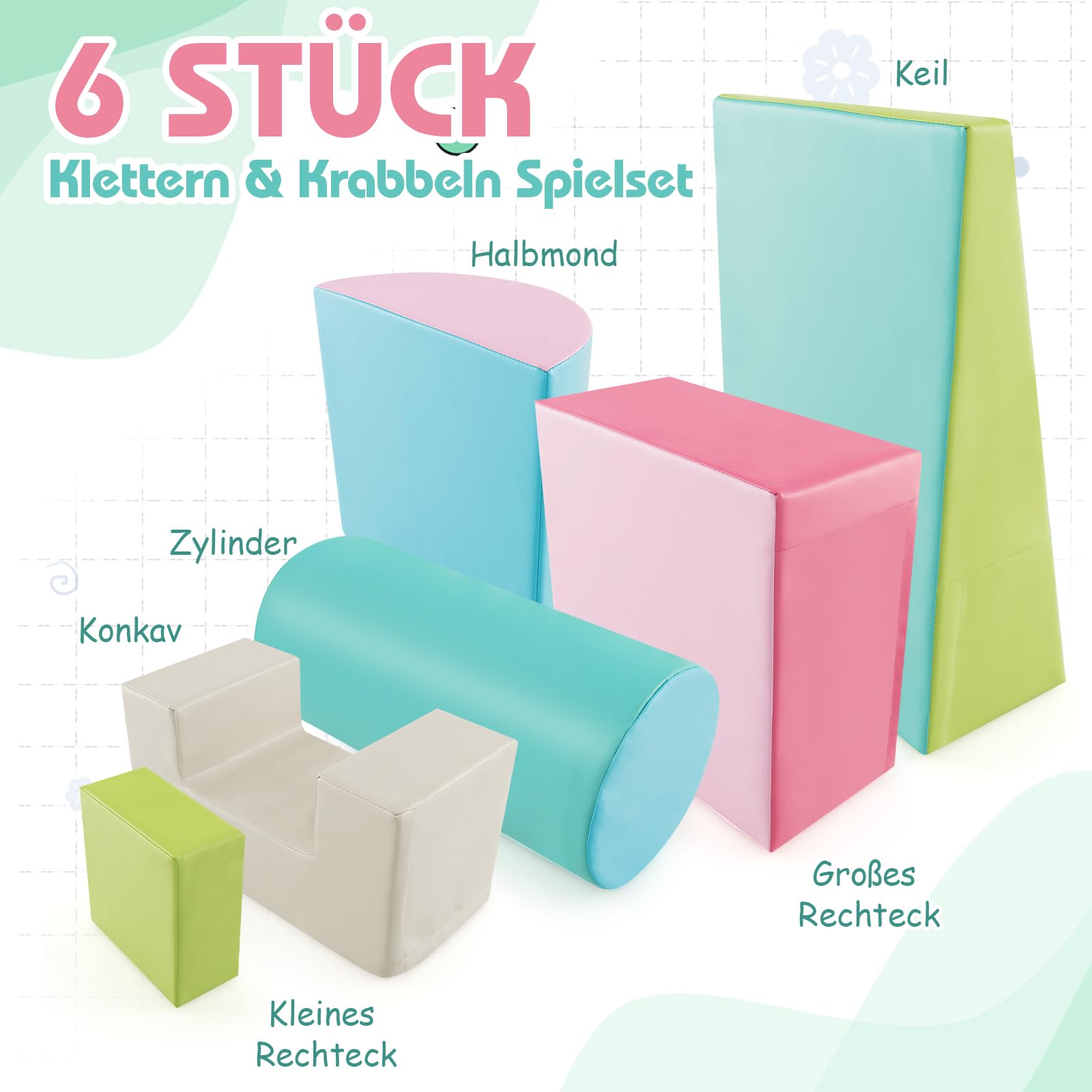 COSTWAY 6 szt. piankowych klocków budowlanych, gigantyczne klocki do zabawy i wspinaczki, miękkie klocki z pianki, duże klocki wielokolorowe, dla dzieci w wieku przedszkolnym, niemowląt i dzieci w
