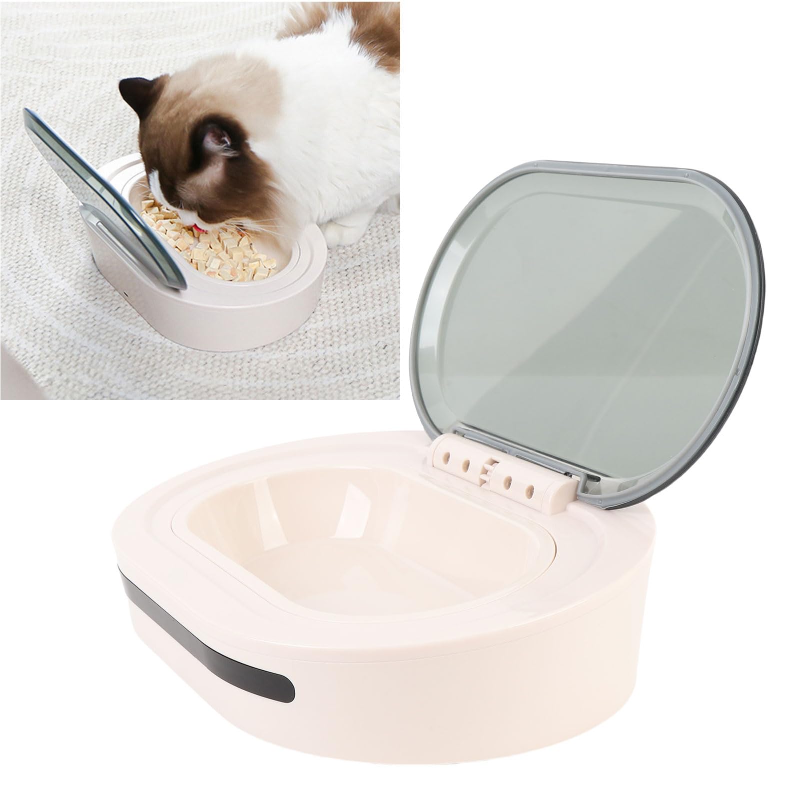 FILFEEL Mangiatoia Automatica per Gatti con Rilevamento a Infrarossi Dispenser di Cibo per Animali Domestici Sigillato Ermeticamente da 300 Ml per Gatti Interni USB + Alimentato a Batteria Silenzioso