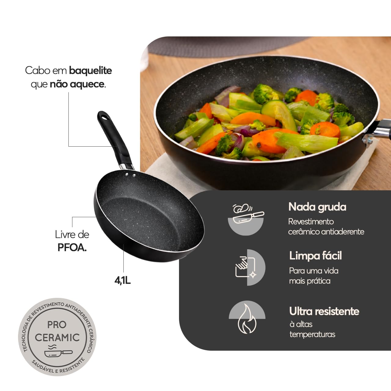 Wok Brinox Ø28cm 4,1L Preto Ebony : Amazon.com.br: Cozinha