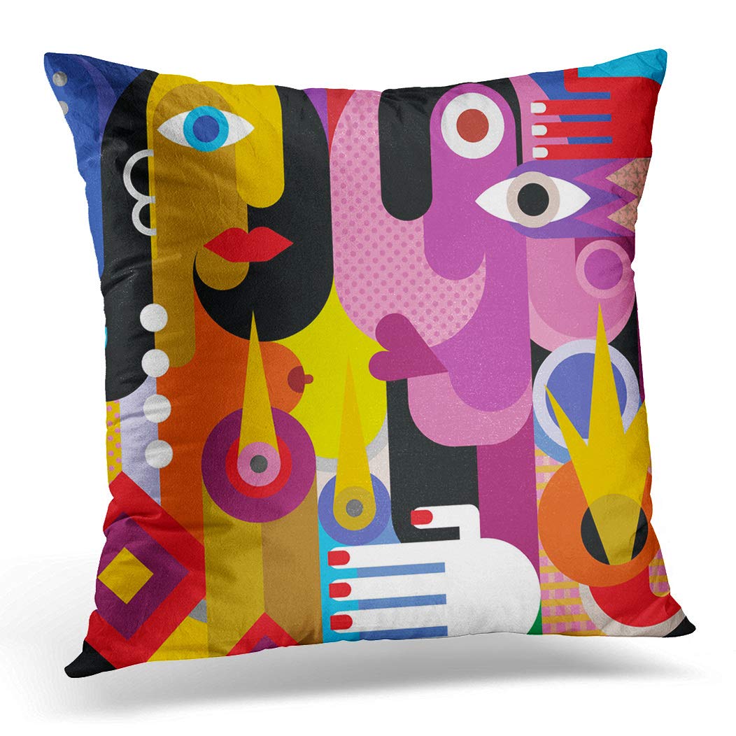 Awowee Cushion Cover 45x45cm/18x18inches Picasso Man and Woman Romantic Dinner Modern Abstract Painting Home Decor Throw Pillow Cover Square Pillowcase for Bed Sofa