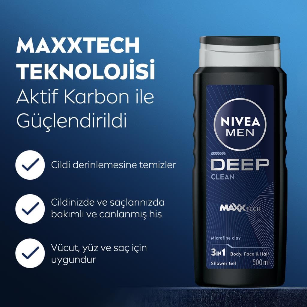 Nivea Men Deep Dimension Duş Jeli 500 ml + Sprey Deodorant 150 ml + Roll-On Deodorant 50 ml