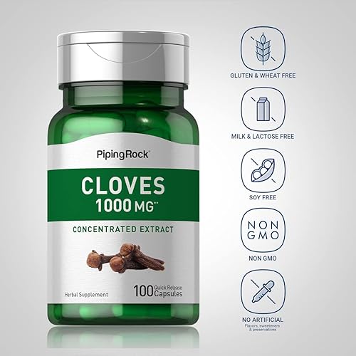 Miniatura 3 de Piping Rock Cápsulas de clavo de 1000 mg | 100 píldoras | Extracto concentrado | Suplemento de hierbas | Sin OMG y sin gluten