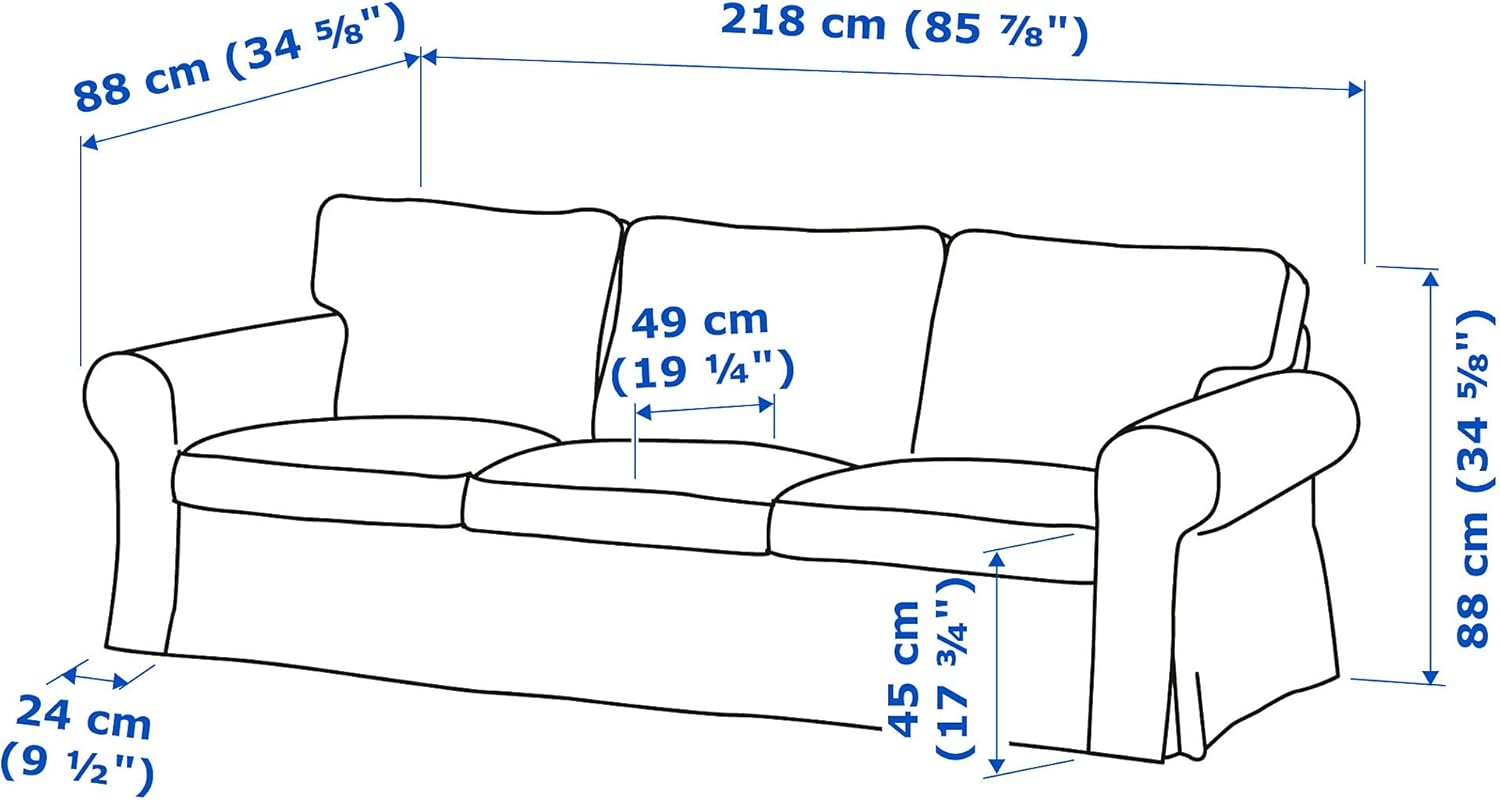 Diagram showing dimensions of IKEA EKTORP 3-seat sofa