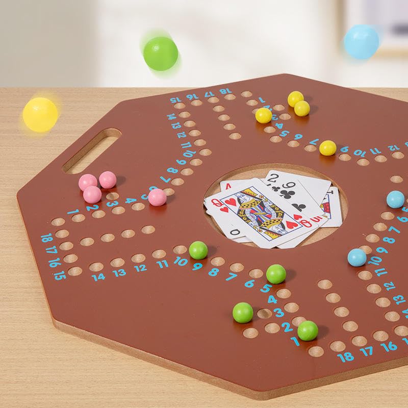 Image of Wooden Board Game for 4 Players - Includes Glass Marbles & Cards - Classic Multiplayer Strategy Game Set - 39x39 cm Wooden Board