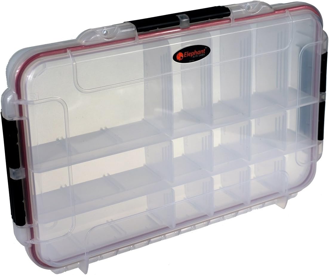 Elephant Cases Large Clear Waterproof Stowaway Tackle Box EL012CT Utility Case with Adjustable Dividers and Built in Pressure Equalization Valve