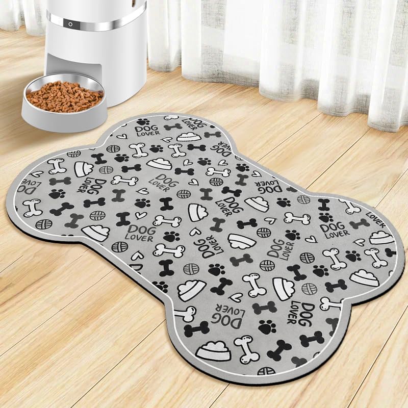 Dog Food Mats for Floors Waterproof, Dog Water Bowl Mat Pet Feeding Absorbent Mat Dog Placemats for Food and Water Grey 25.5 * 17 inch