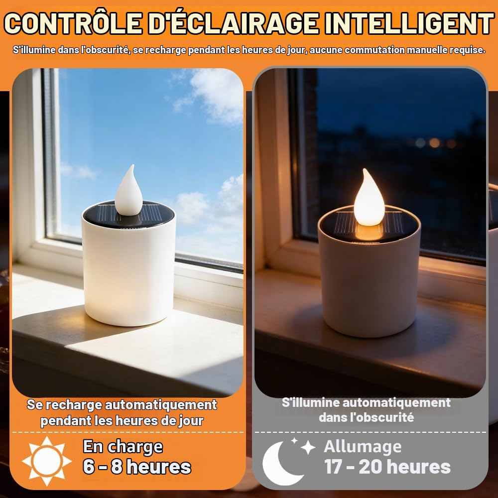 NAVESO 6 Pièces Bougies Solaires Exterieures Jardin, Bougies à LED Solaire, LED Bougies Chauffe-Plats pour Jardin, Terrasse, Balcon, Patio Décoration, Sans Flamme Étanches