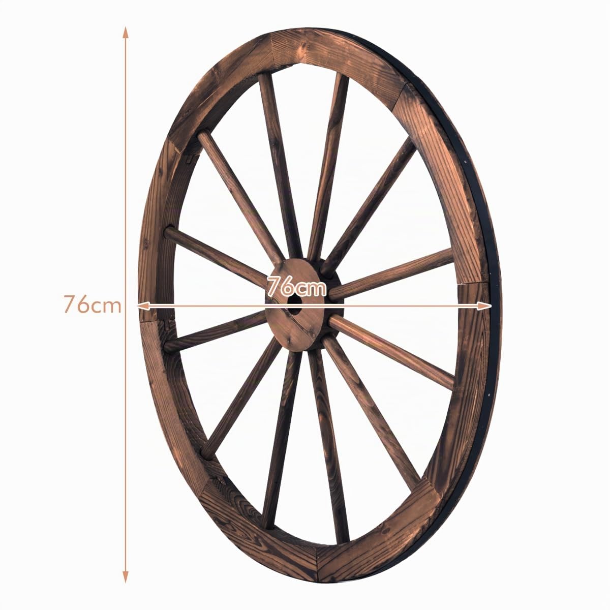 SOARS 2 Piezas Ruedas de Carro de Madera, Decoración de Pared Ø 76 cm con Chapa de Hierro, Rueda de Madera Ruedas Colgantes Rueda de Carro Rústico para Decoración para Jardín & Bar, Marrón