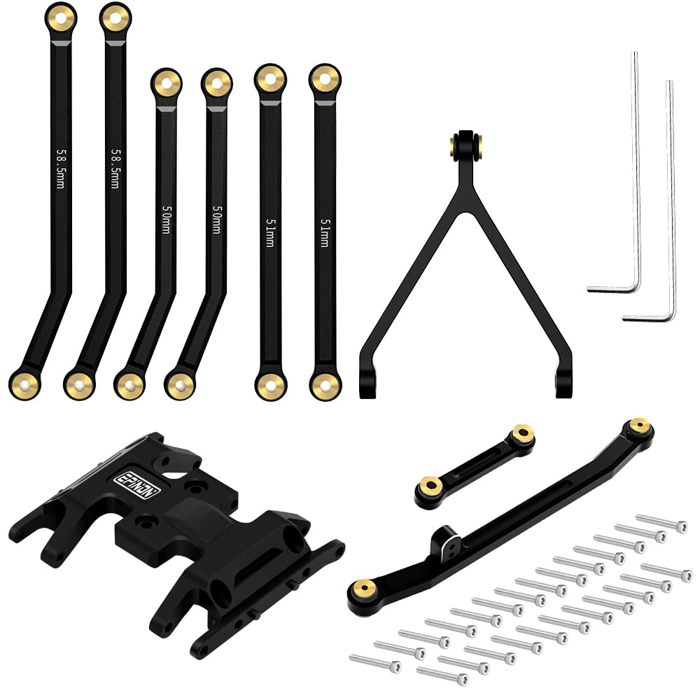 EPINON Aluminum High Clearance Chassis Links Suspension Links Steering Links and Skid Plate Set for 1/24 Axial SCX24 Bronco/JLU/C10 Upgrade Parts (Black)