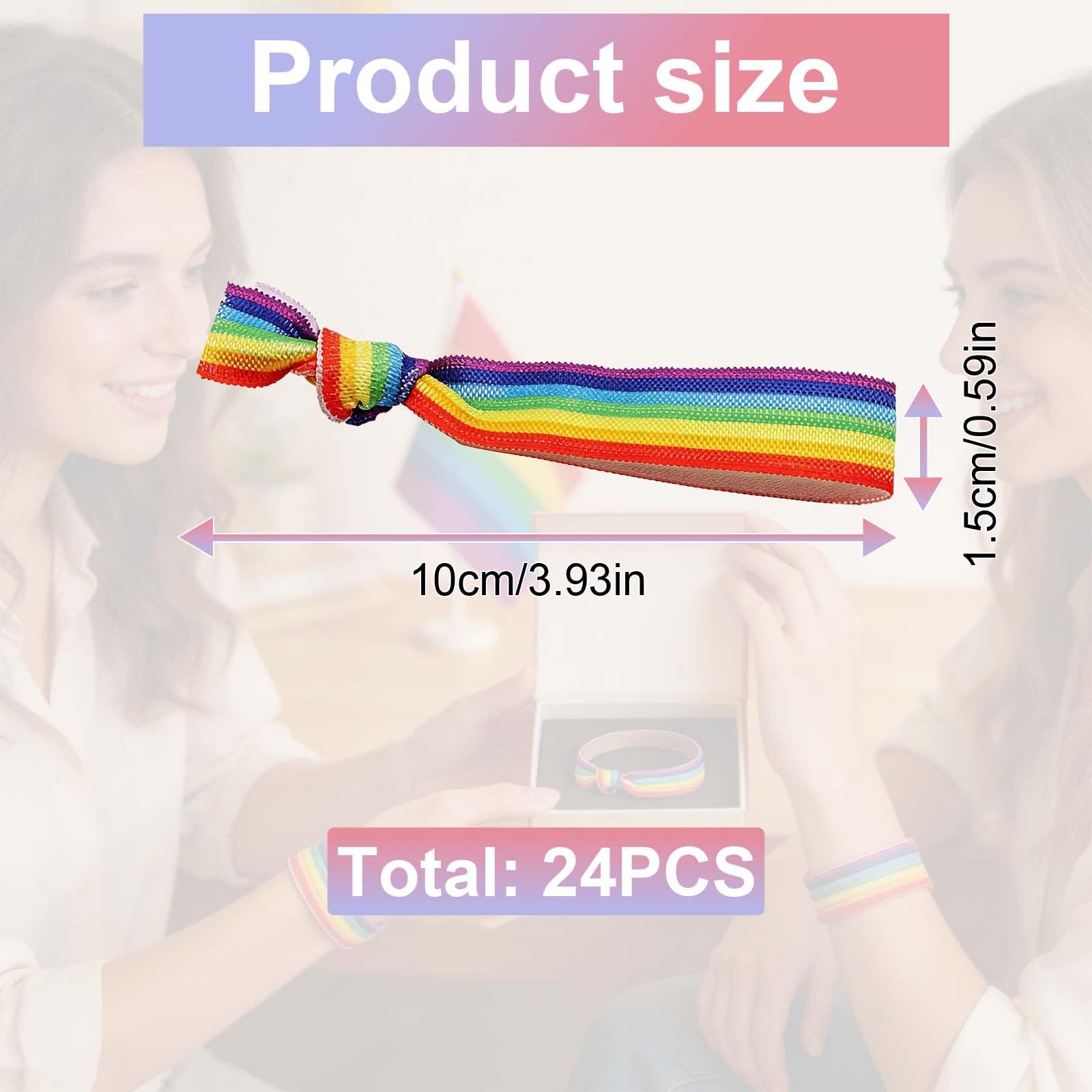 Pulsera de Orgullo Gay LGBTQ+ – 24 Pulseras Elásticas de la Bandera Arcoíris, Ideal para el Mes del Orgullo, Amistad y Celebraciones LGBTQ+, 1.5 cm x 10 cm