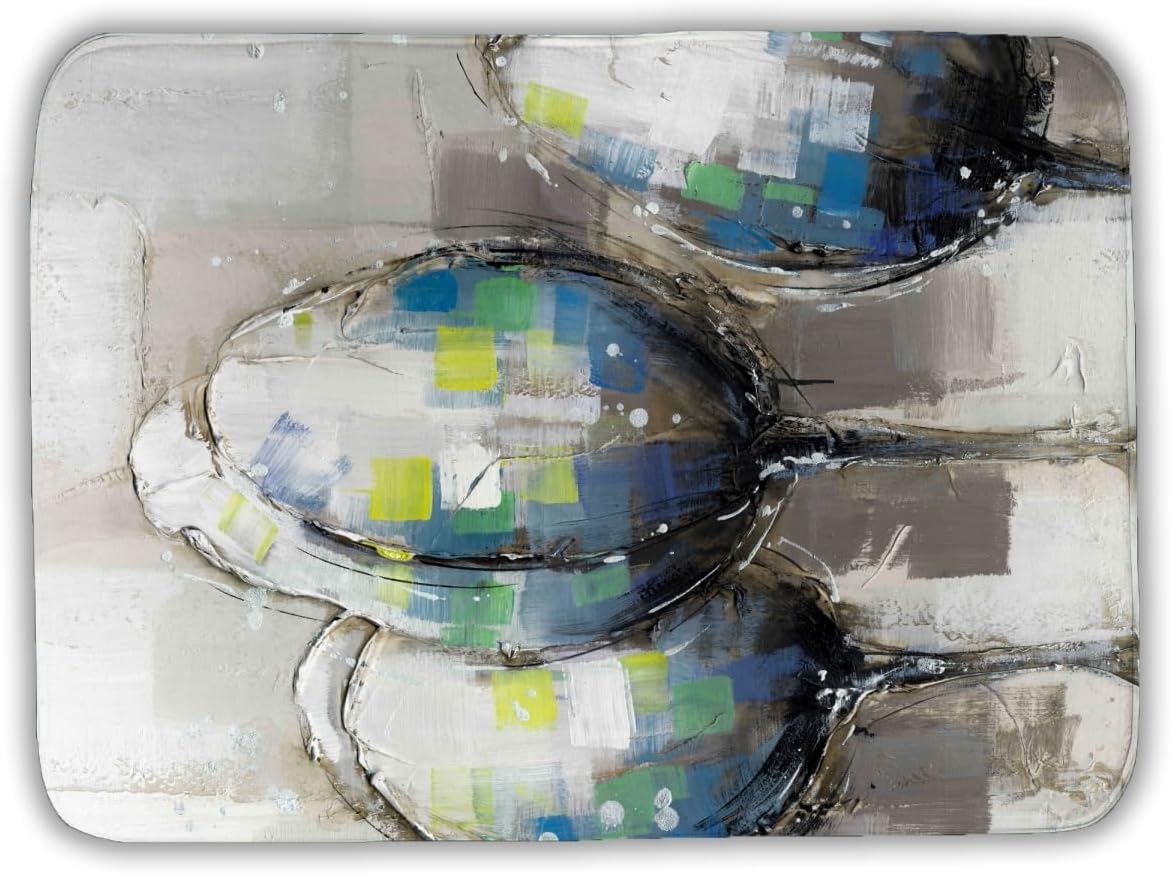 Begin Home Decor C1BM1724QWMVYY 17 x 24 in. Three Abstract Tulips Modern Blue Bath Mat - Home Decor