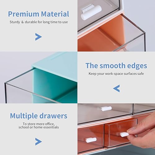 Miniatura 4 de Organizador de escritorio para manualidades y almacenamiento con 7 cajones planos, accesorios de escritorio de plástico apilables y organizador de