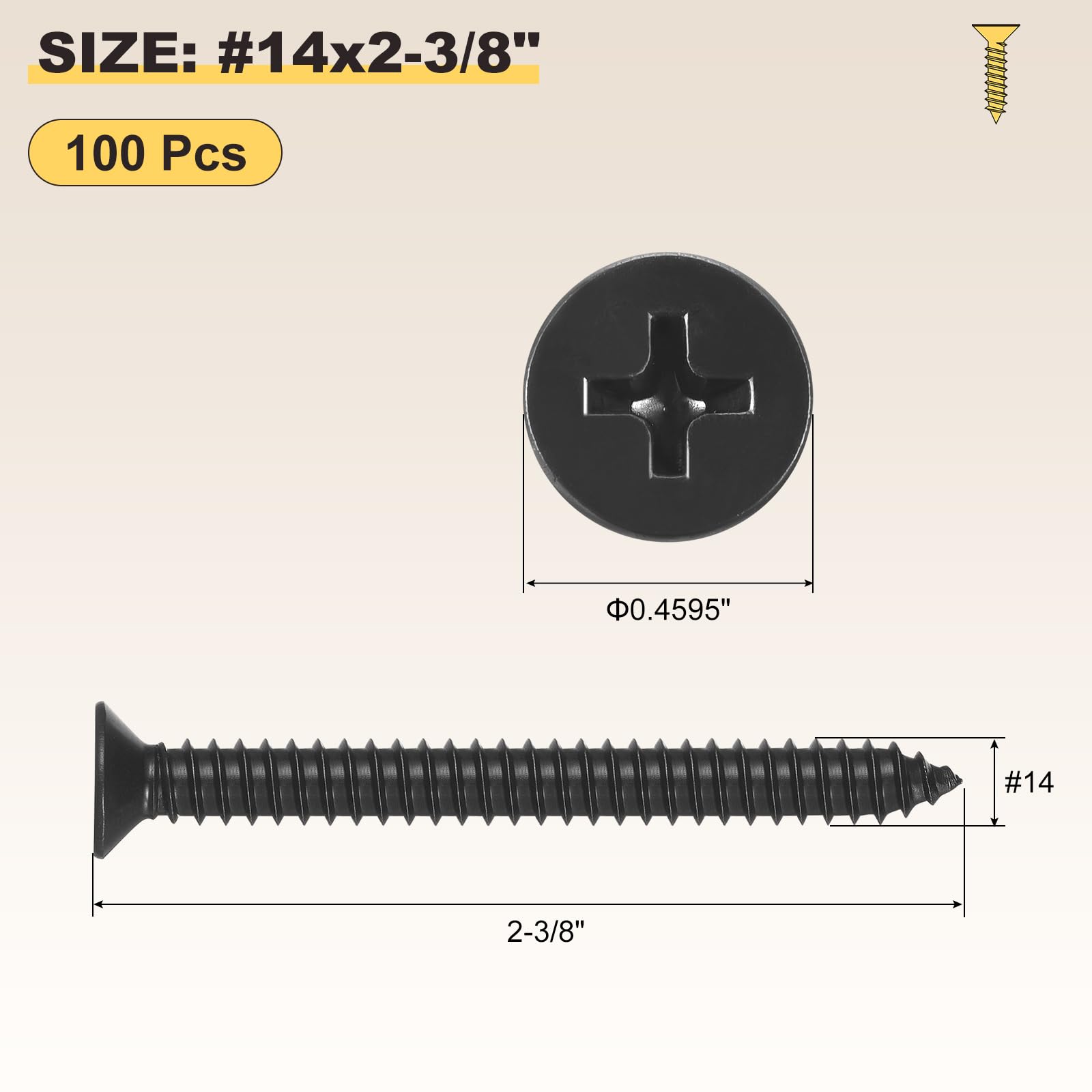 METALLIXITY Countersunk Phillips Wood Screw (#14x2-3/8") 100Pcs - Image 2