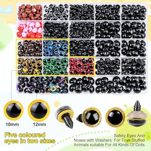 Image of 1100PCS Safety Eyes and Noses for Amigurumi, Stuffed Crochet Eyes with Washers, Craft Doll Eyes and Nose for Teddy Bear Crochet Toy Stuffed Doll and Plush Animal Gifts (1100PCS Safety Eyes)