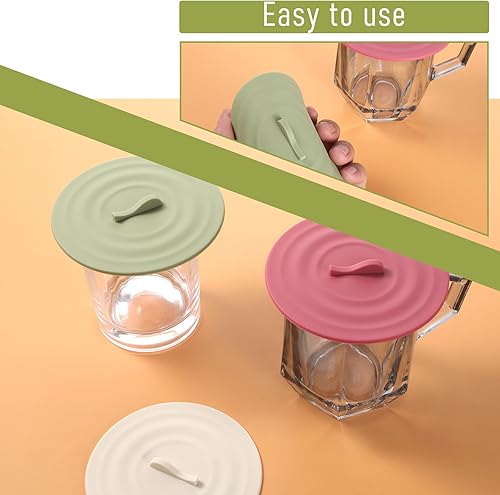 Miniatura 4 de Paquete de 6 tapas de silicona para tazas, tapas herméticas de 3.94 pulgadas de diámetro, tapa universal reutilizable colorida de grado alimenticio