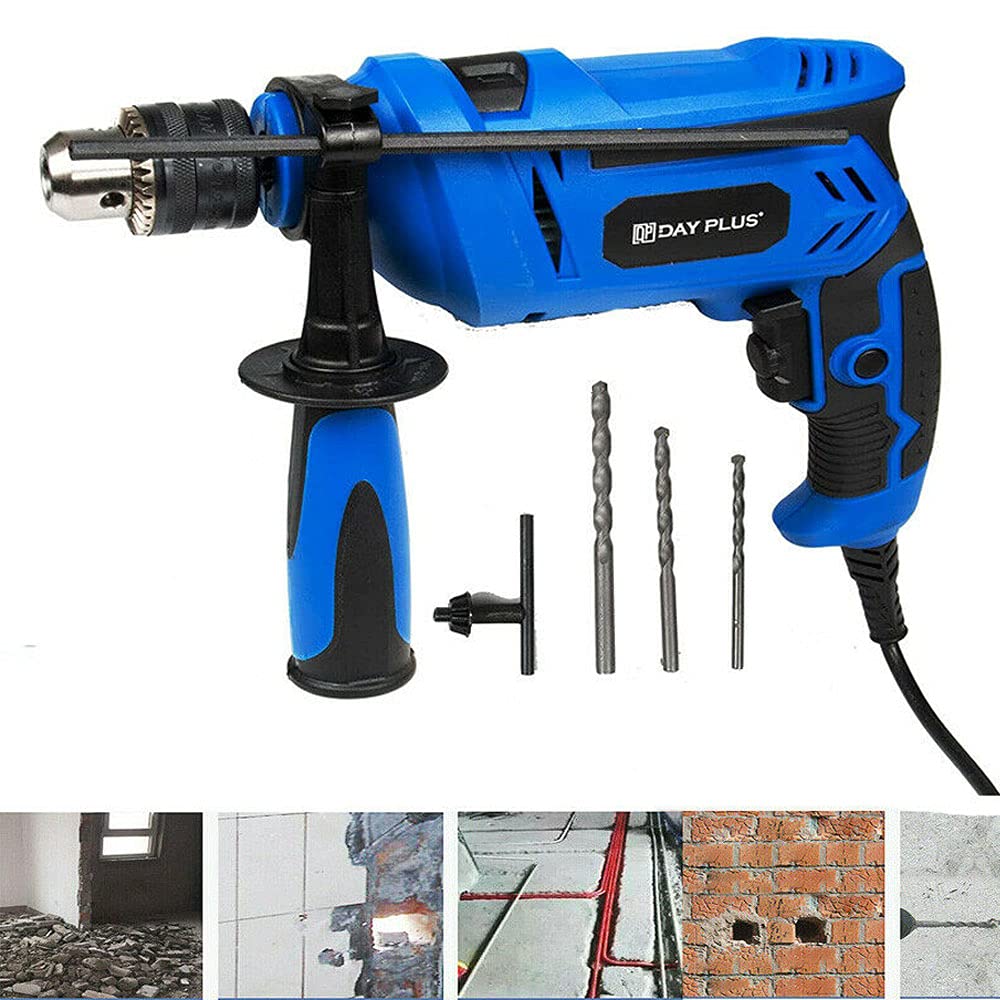 Dayplus Black Corded Variable Speed Electric Rotary Hammer Drill Sds Concrete Kit W/Drills For Wood Concrete Steel, 3000Rpm Variable Speed Depth Gauge Chuck Key Mains