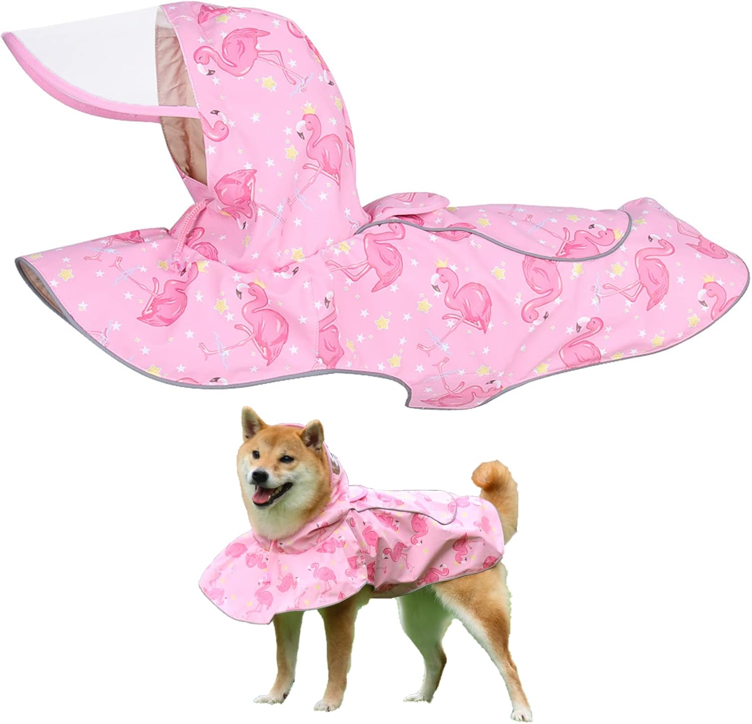 Dogs Slicker Poncho Dog Raincoats Windproof Rain Jacket with Reflective Strip Hoodie Printing for Small Medium Dogs Lightweight with Adjustable Drawstring