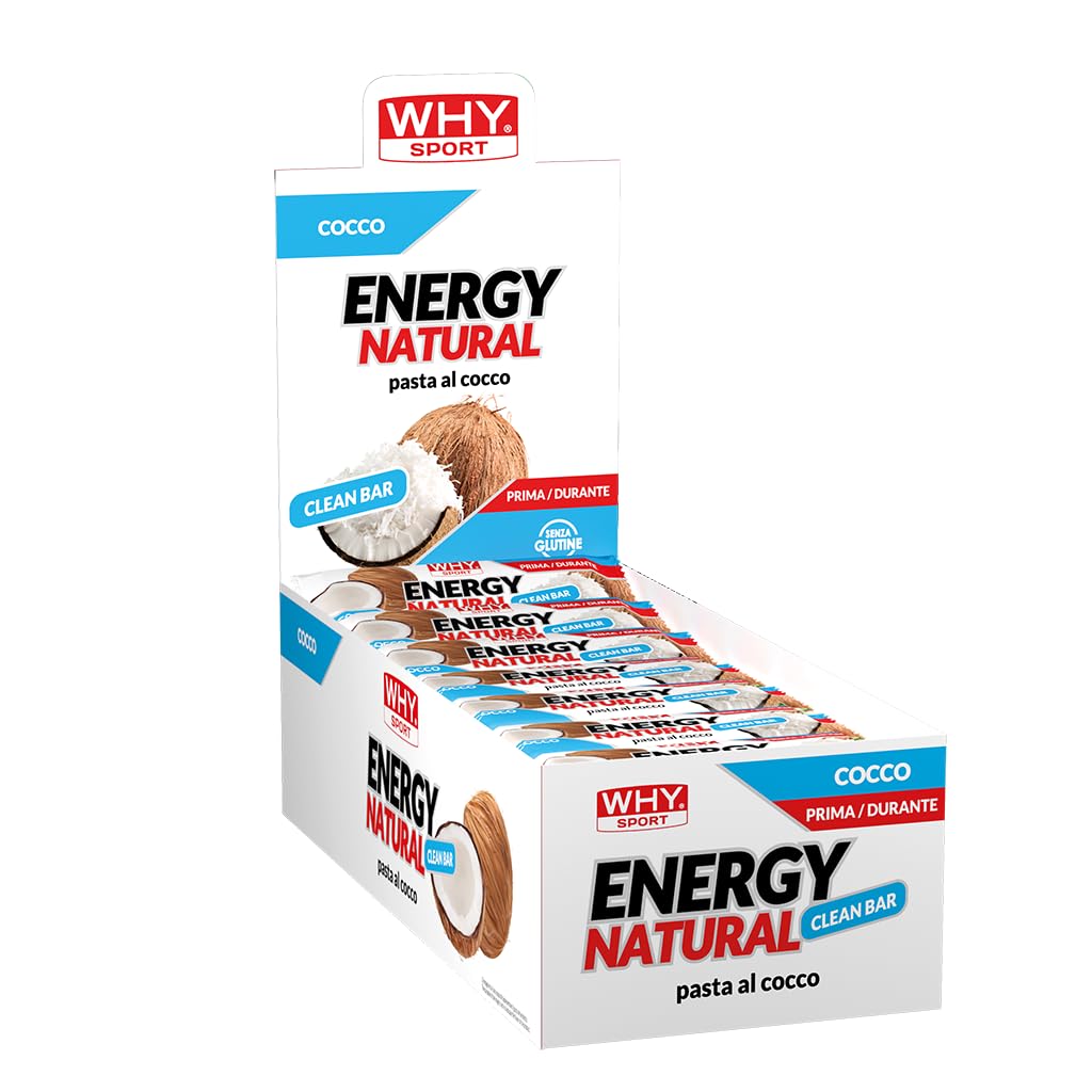 WHY SPORT ENERGY NATURAL - Barrette Energetiche con Pasta di Cocco – Energy Bar Barretta Energetica Senza Glutine - Box da 30 Barrette - 25 gr (Box, Cocco)