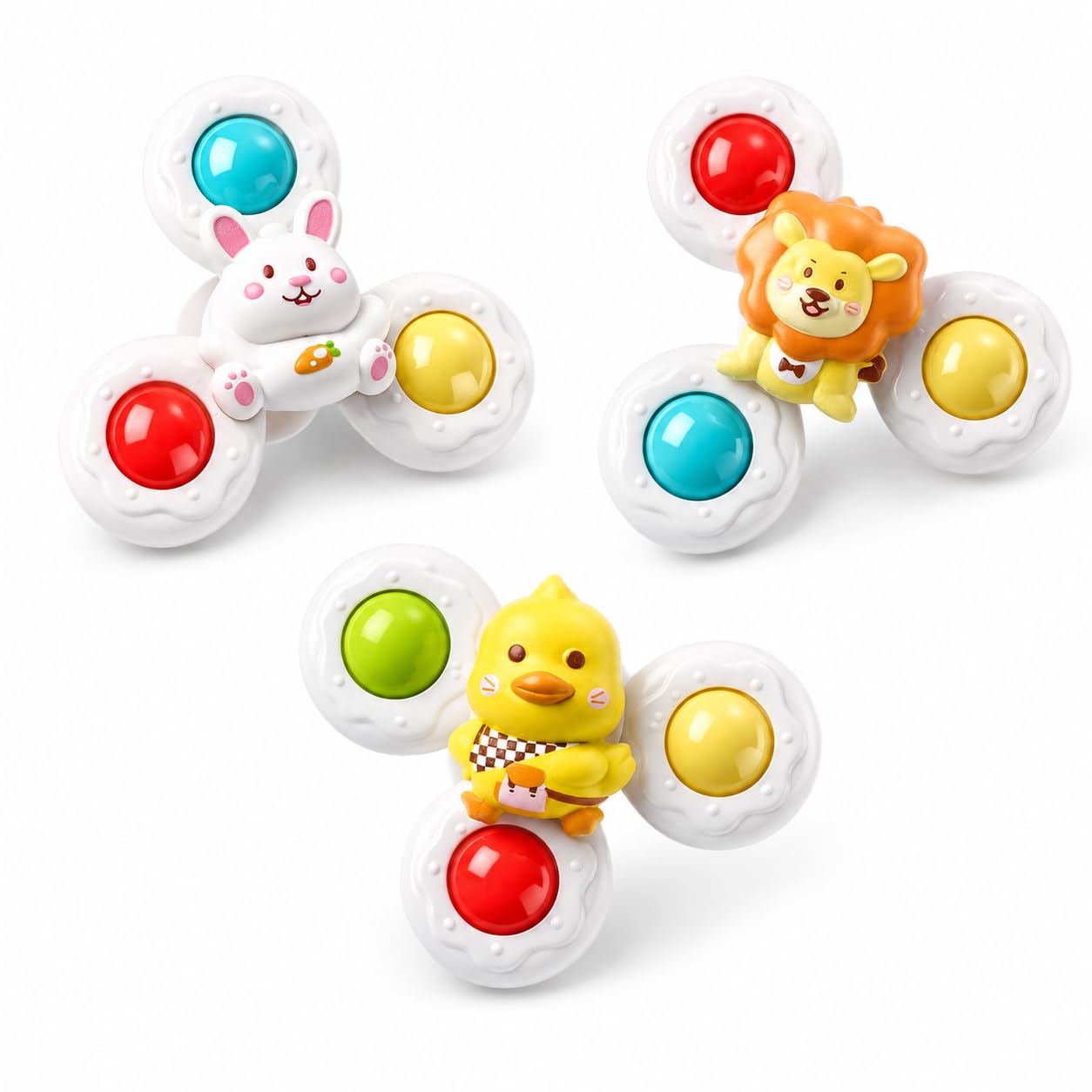 3PCS Suction Cup Fidget Spinner Toys Sensory Spinng Bath Toys for 1 2 3 Year Old Boys Girls High Chair Toys for 1-3 Travel Plane Toys for Boys Girls Age 6m+ (white)