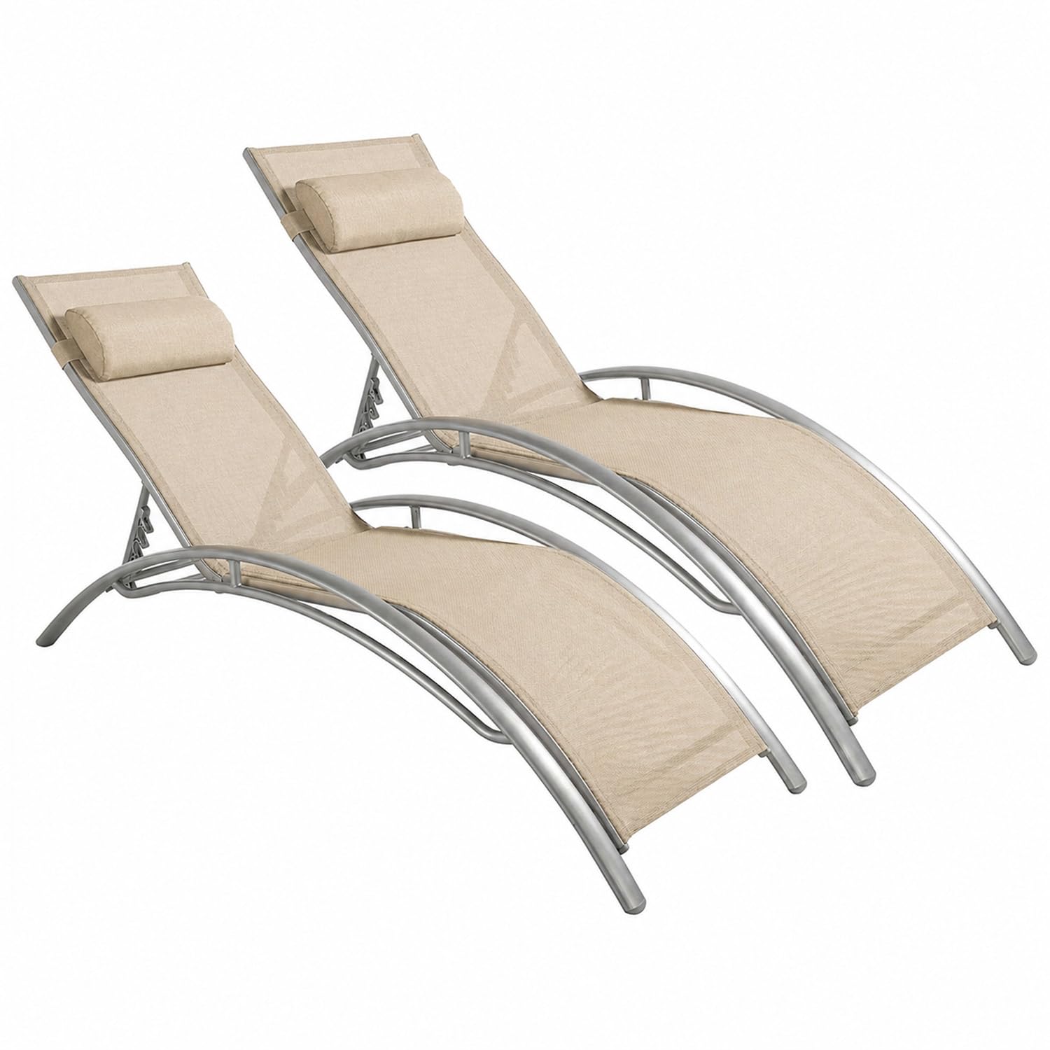 Set 2 Lettini Prendisole Reclinabili Con Schienale Regolabile 5 Posizioni Traspirante Per Piscina Terrazza Relax Outdoor 59 x 158 x 81.5 Cm Beige