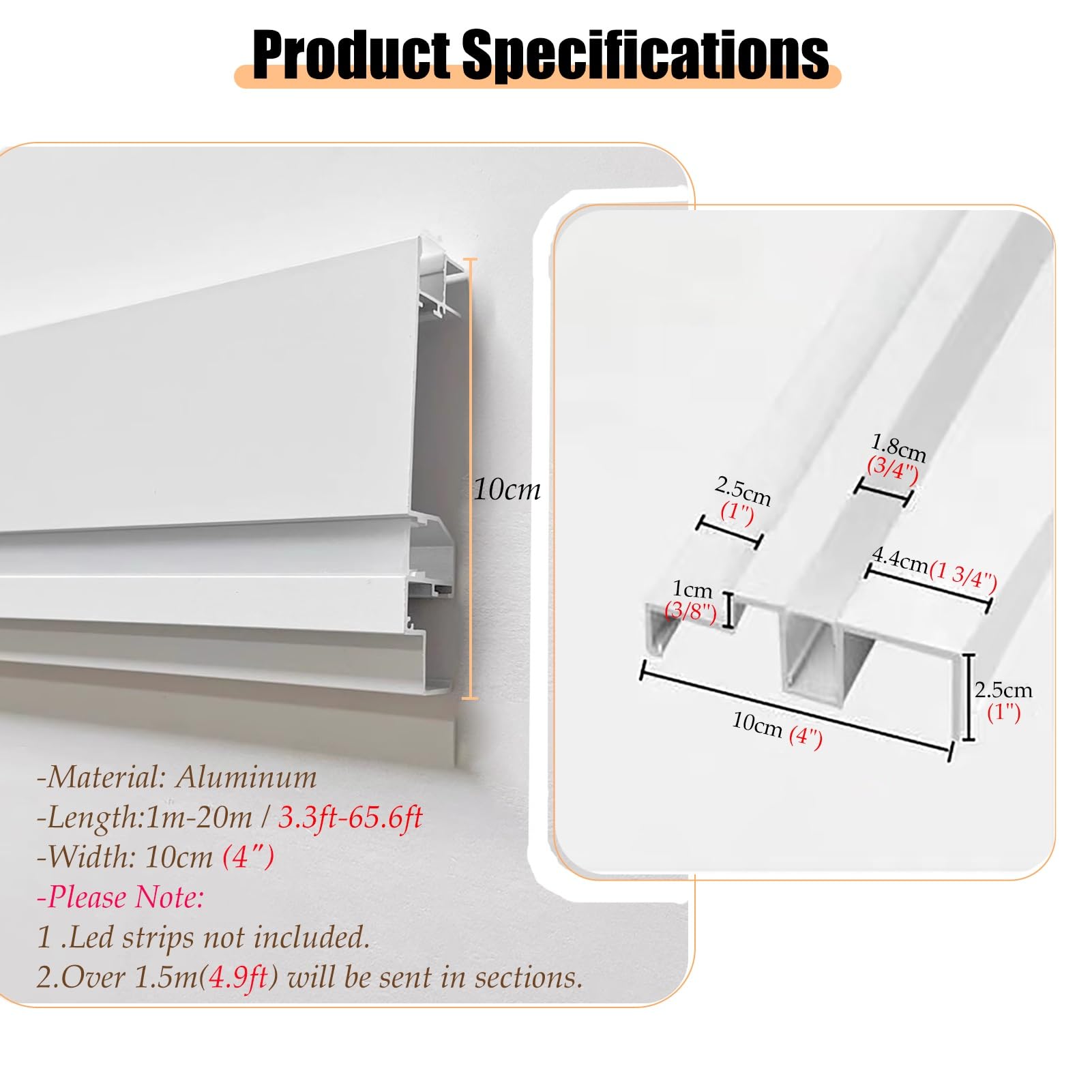 Profili per Strisce Led Canale di Modanatura per Illuminazione Indiretta a Led, Profilo di Modanatura a Corona per Strisce Luminose a Led,System di Illuminazione per Soggiorno/Camera da Letto/Teatro(1