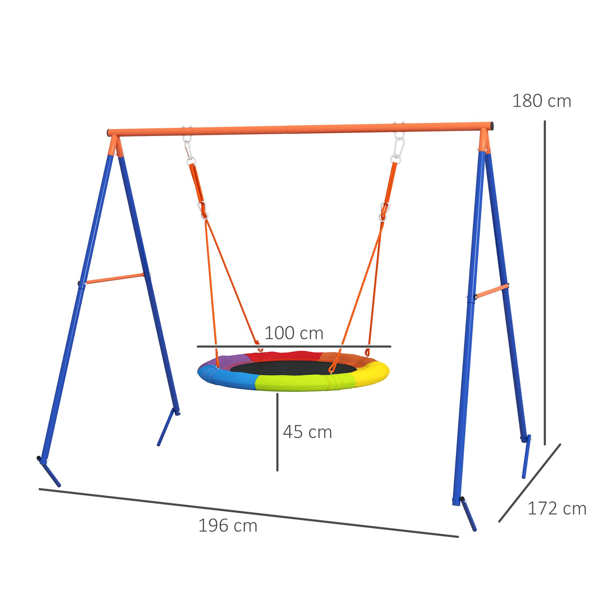 Outsunny Altalena da Giardino per Bambini, Altalena a Nido per 1-2 Bambini con Struttura ad A in Metallo Rinforzato, 196x172x180cm, Multicolore