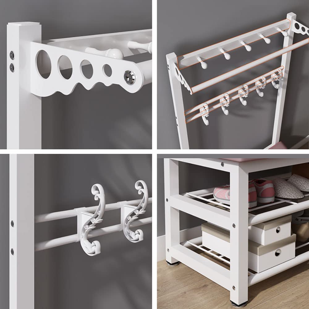 Perchero Entrada Abrigo Zapatero con Almacenamiento nizador 3 en 1 para recibidor 10 Ganchos Marco de Metal Mueble Decorativo de 80 x 33 x 172 cm