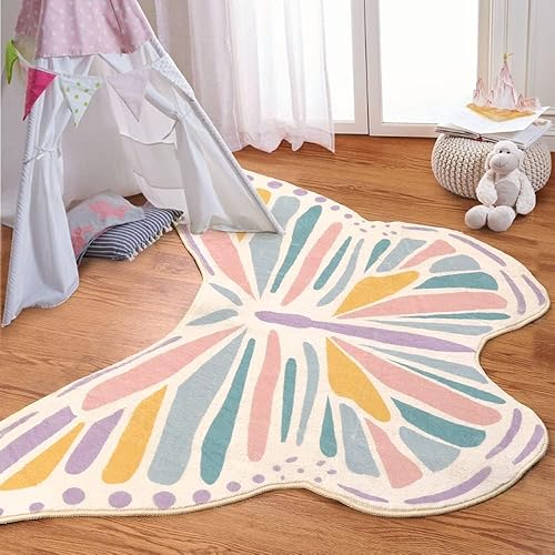 Lukinbox Alfombras infantiles para dormitorio, alfombra grande de mariposa para sala de juegos, alfombra colorida de juegos para niños, Lukinbox Alfombras infantiles para dormitorio, alfombra grande de mariposa para sala de juegos, alfombra colorida de juegos para niños,