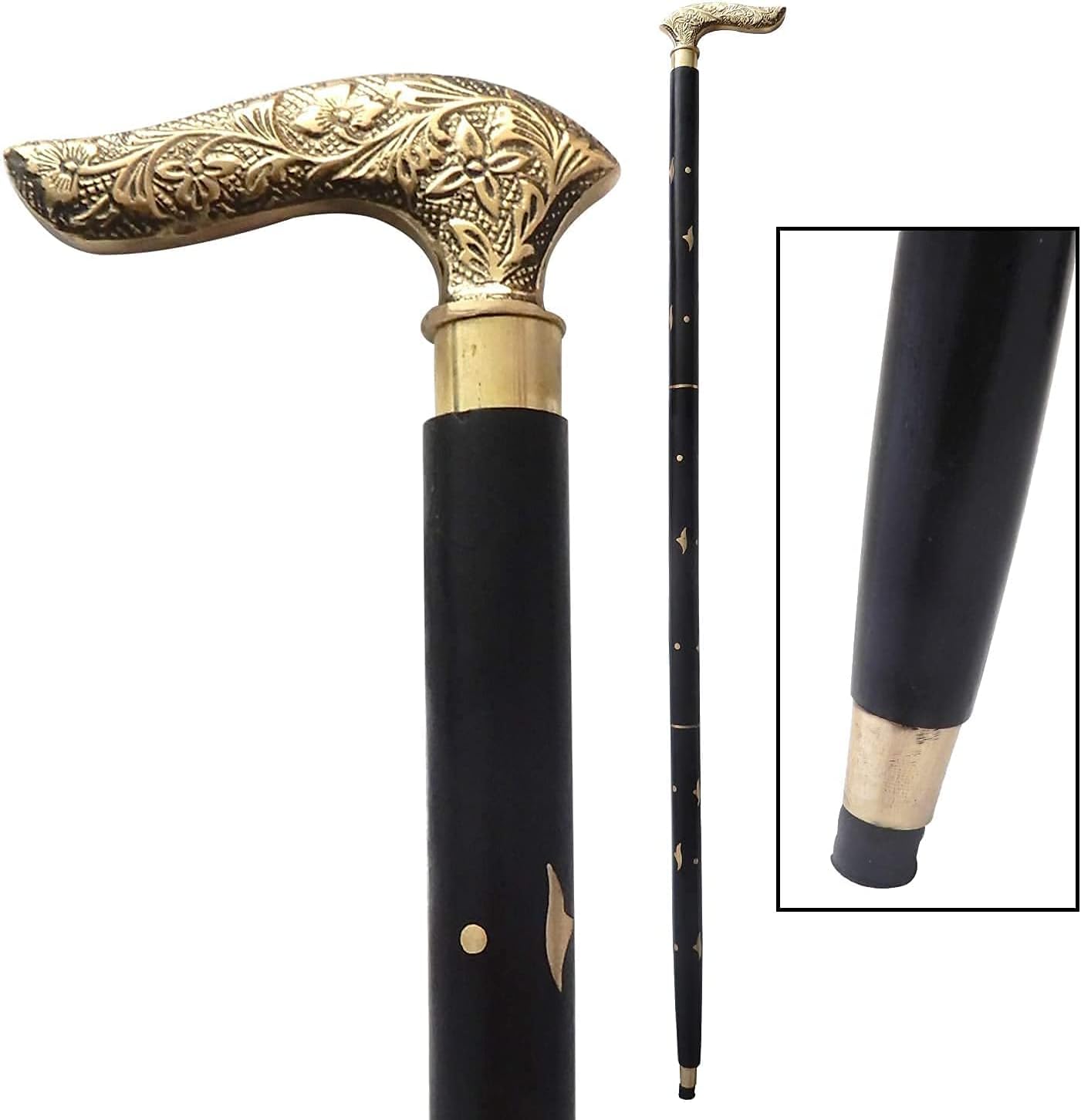 Halloween Walking Cane (37 Inch) Unique Gentleman Decorative Wooden Folding Walking Sticks with Brass Inlay Design Handle for Senior CitizenWalking Sticks and Canes for Men/Women/Seniors : Clothing, Shoes & Jewelry