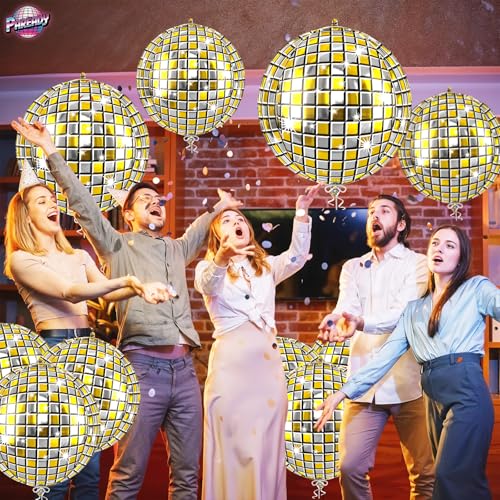 Image of 6pcs 22 Inch Gold Disco Ball Balloons, Gold Silver Big Disco Balloons, 4d Large Foil Aluminum Balloon For Birthday Baby Shower 70s 80s 90s Theme Party Wedding Engagement Graduation New Year Decoration
